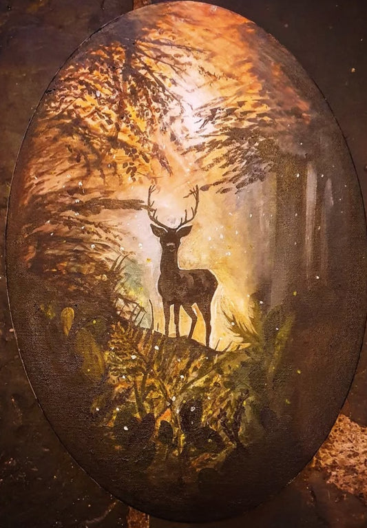 'Spirit of the Woods', Original Acrylic Painting on Oval Canvas